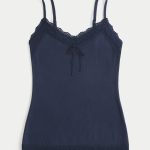 Lace Trim Cami - navy blue