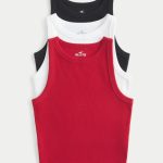 Ribbed High-Neck Tank 3-Pack - black-white-red
