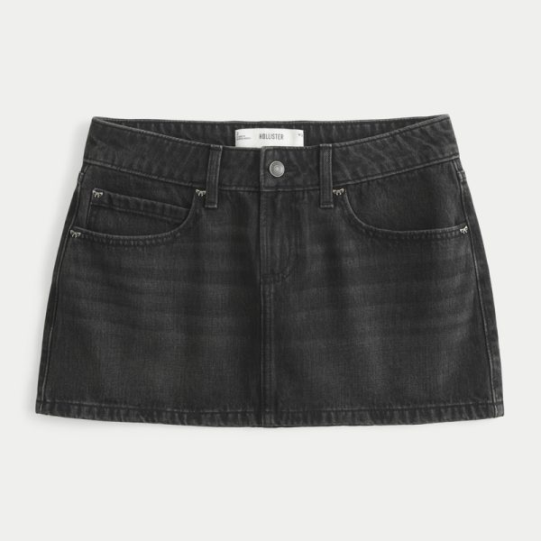 Low-Rise Embroidered Bow Denim Mini Skort - washed black