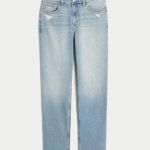 High-Rise Medium Wash Straight Jean - light ripped