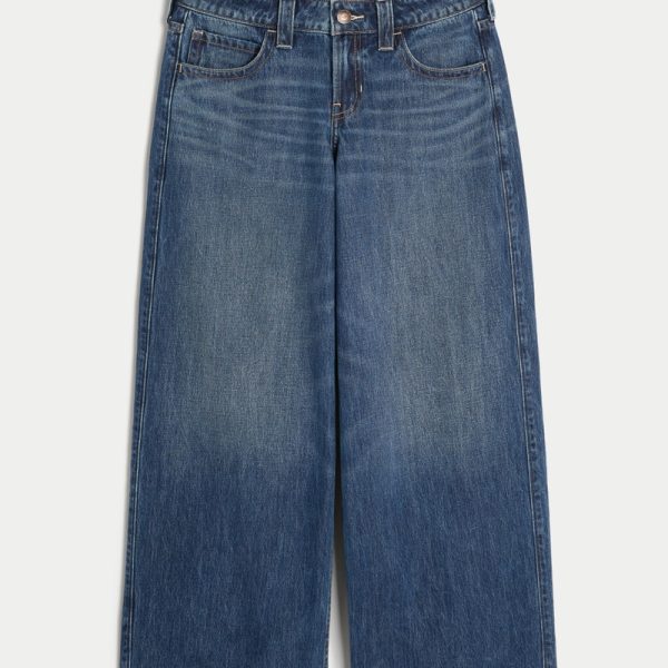 Low-Rise Dark Wash Super Baggy Jeans - dark