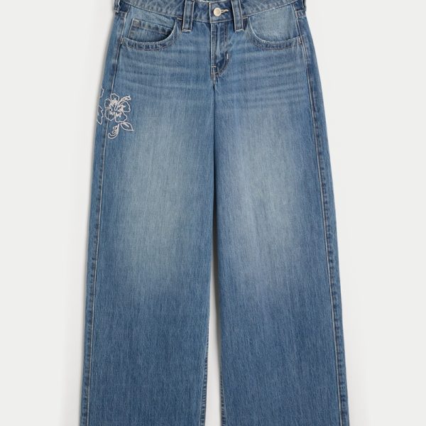 Low-Rise Light Wash Foldover Waist Super Baggy Jeans - medium