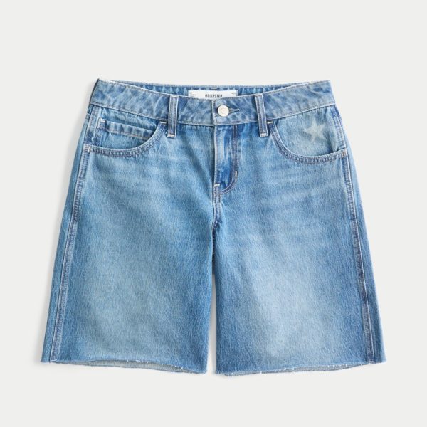 Low-Rise Dark Rinse Wash Baggy Jort - medium