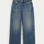 Low-Rise Medium Wash Embroidered Fruit Baggy Jeans - medium