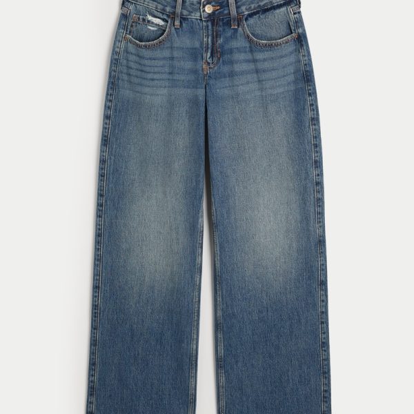 Low-Rise Medium Wash Embroidered Fruit Baggy Jeans - medium
