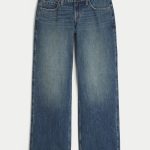 Low-Rise Medium Wash Embroidered Fruit Baggy Jeans - dark