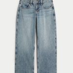 Low-Rise Medium Wash Embroidered Fruit Baggy Jeans - medium
