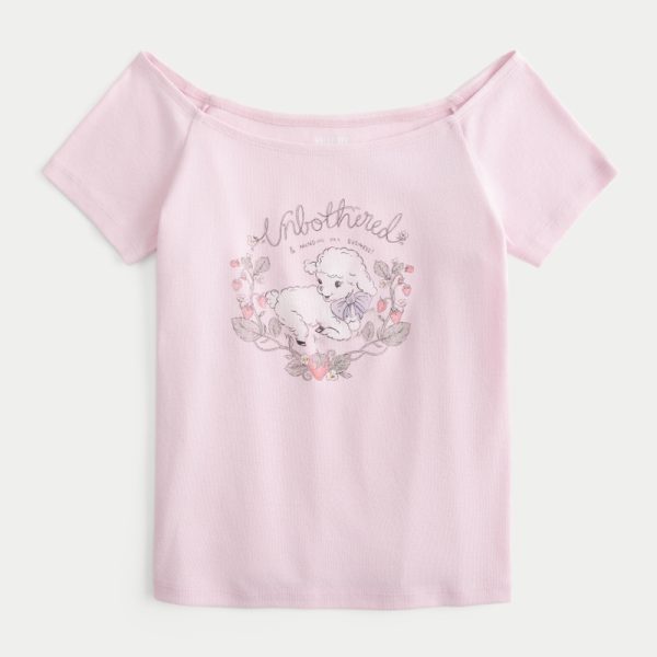 Off-the-Shoulder Cutesy Graphic Tee - rose quartz