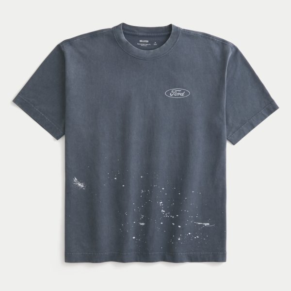 Boxy Heavyweight Ford Graphic Tee - washed dark slate with spray