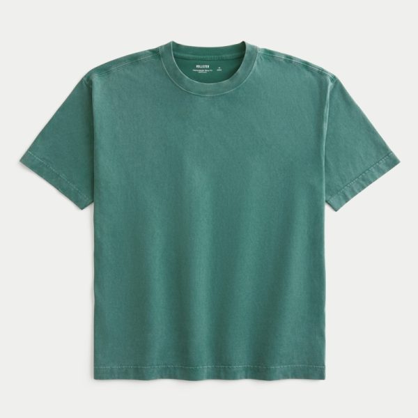 Boxy Heavyweight Washed Crew T-Shirt - washed green