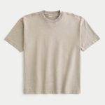Boxy Heavyweight Washed Cotton Crew T-Shirt - washed tan