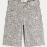 Medium Wash Super Baggy Denim Cargo Shorts - tan print