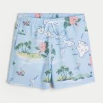 Mid-Thigh Volley Swim Trunks - light blue print