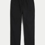 Linen-Blend Loose Pull-On Pants - black