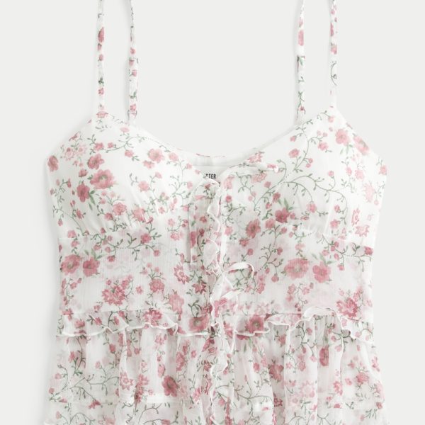 Chiffon Ruffle Cami - white floral