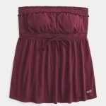Strapless Tie Waist Babydoll Top - mulberry