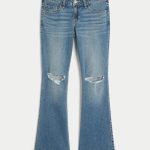 Low-Rise Distressed Medium Wash Boot Jeans - medium ripped