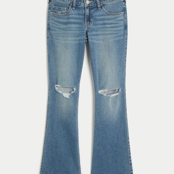 Low-Rise Distressed Medium Wash Boot Jeans - medium ripped