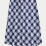 Plaid Midaxi Skirt - navy blue plaid