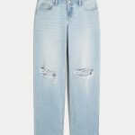 Low-Rise Medium Wash Loose Jeans - light ripped wash