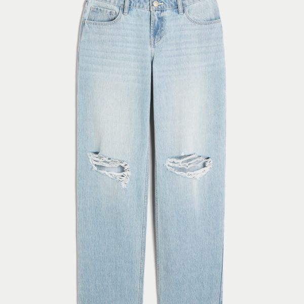 Low-Rise Medium Wash Loose Jeans - light ripped wash
