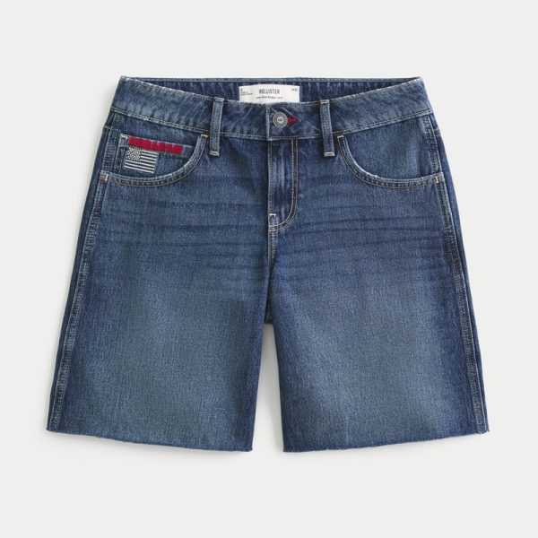 Low-Rise Dark Rinse Wash Baggy Jort - dark