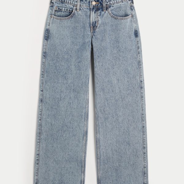 Low-Rise Medium Wash Studded Hearts Baggy Jeans - medium wash