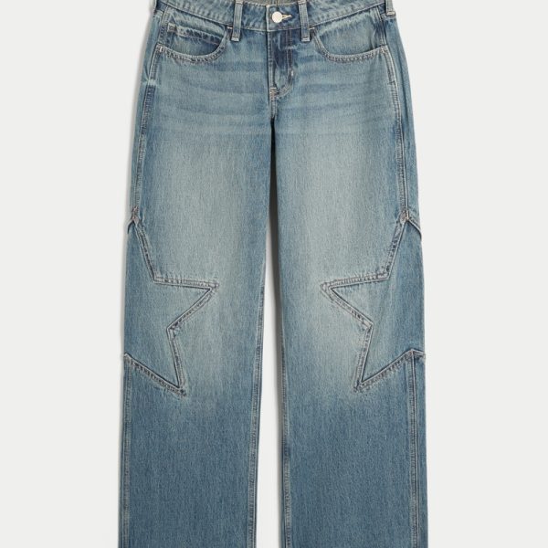 Low-Rise Medium Wash Los Angeles Graphic Baggy Jeans - medium