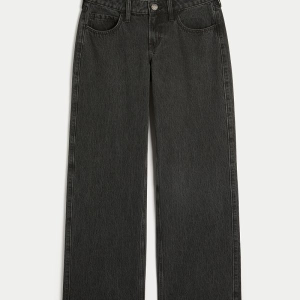 Low-Rise Medium Wash Los Angeles Graphic Baggy Jeans - washed black