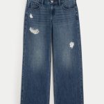 Low-Rise Medium Wash Embroidered Fruit Baggy Jeans - dark ripped