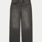 Low-Rise Medium Wash Embroidered Fruit Baggy Jeans - washed black