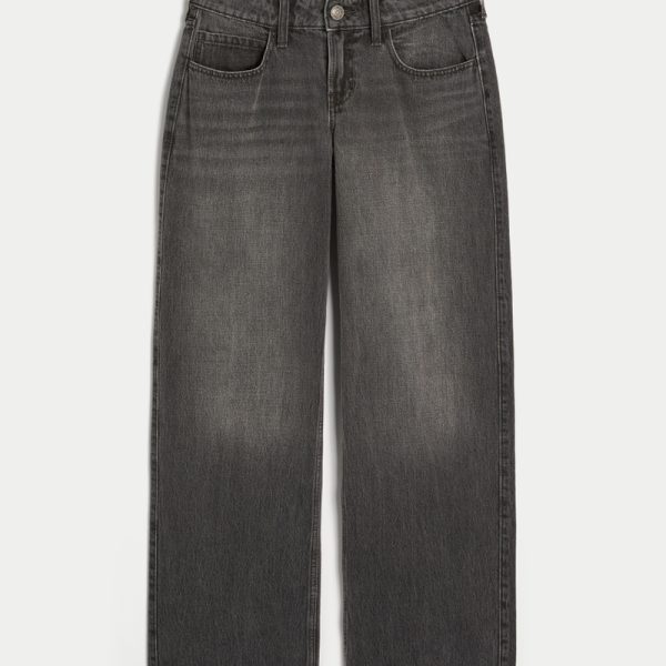 Low-Rise Medium Wash Embroidered Fruit Baggy Jeans - washed black