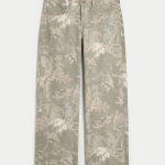 Low-Rise Medium Wash Embroidered Fruit Baggy Jeans - light green camo