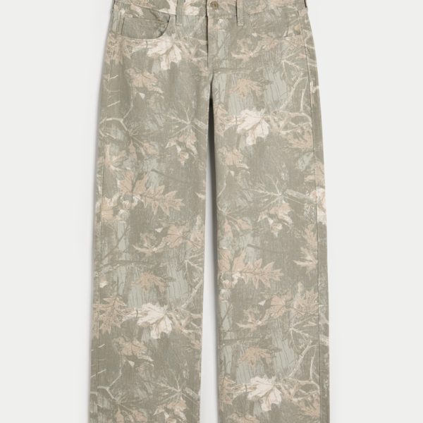 Low-Rise Medium Wash Embroidered Fruit Baggy Jeans - light green camo