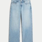 Low-Rise Medium Wash Embroidered Fruit Baggy Jeans - medium