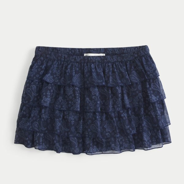 Lace-Chiffon Tiered Mini Skort - navy blue floral