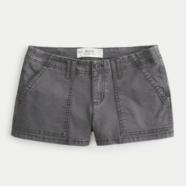 Low-Rise Twill Shortie Shorts - charcoal gray