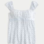 Easy Satin Tie Babydoll Top - light blue floral