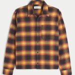Boxy Flannel Shirt - dark yellow plaid