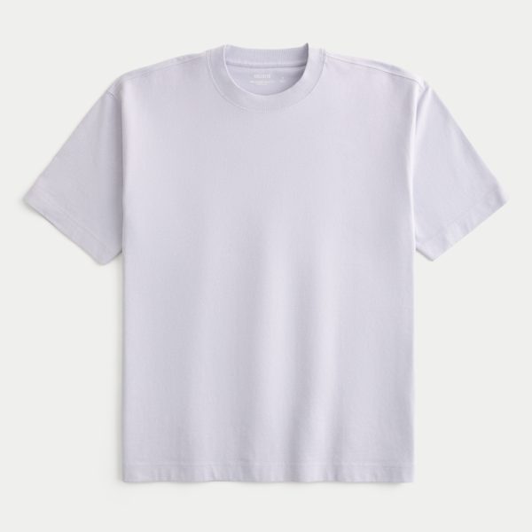 Boxy Heavyweight Washed Cotton Crew T-Shirt - light purple