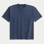 Boxy Heavyweight Washed Cotton Crew T-Shirt - washed navy