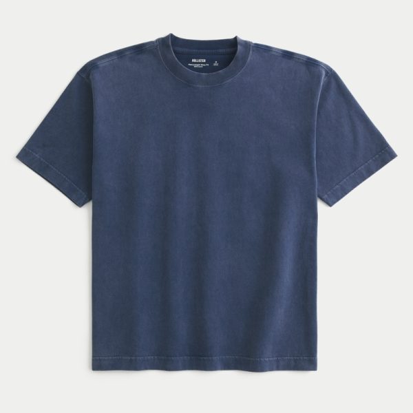 Boxy Heavyweight Washed Cotton Crew T-Shirt - washed navy