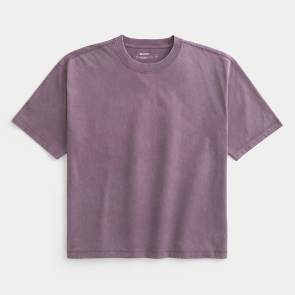 Boxy Heavyweight Crop Crew T-Shirt - washed purple