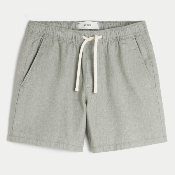 Mid-Thigh Linen-Blend Pull-On Shorts - heather sage