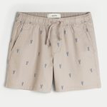 Mid-Thigh Linen-Blend Pull-On Shorts - tan print