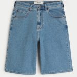 Medium Wash Super Baggy Denim Cargo Shorts - light wash effect