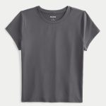 Soft Stretch Seamless Fabric Crew Baby Tee - charcoal grey