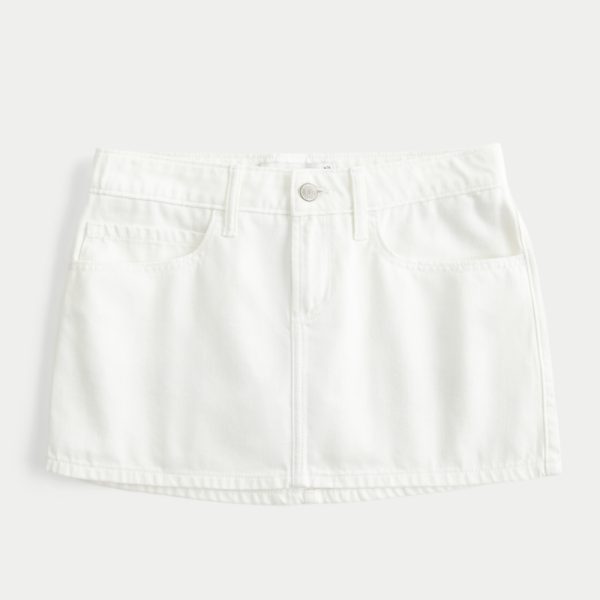 Low-Rise Embroidered Bow Denim Mini Skort - white