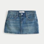 Medium Wash Embroidered Denim Mini Skort - medium
