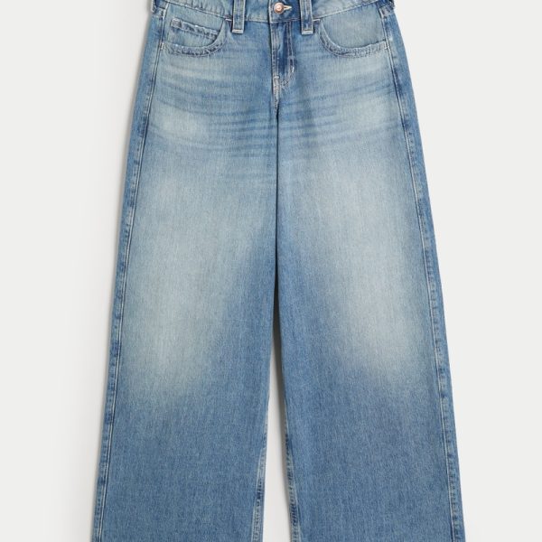 Low-Rise Light Wash Foldover Waist Super Baggy Jeans - medium